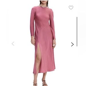 Mango Long Sleeve Satin Midi in Pink